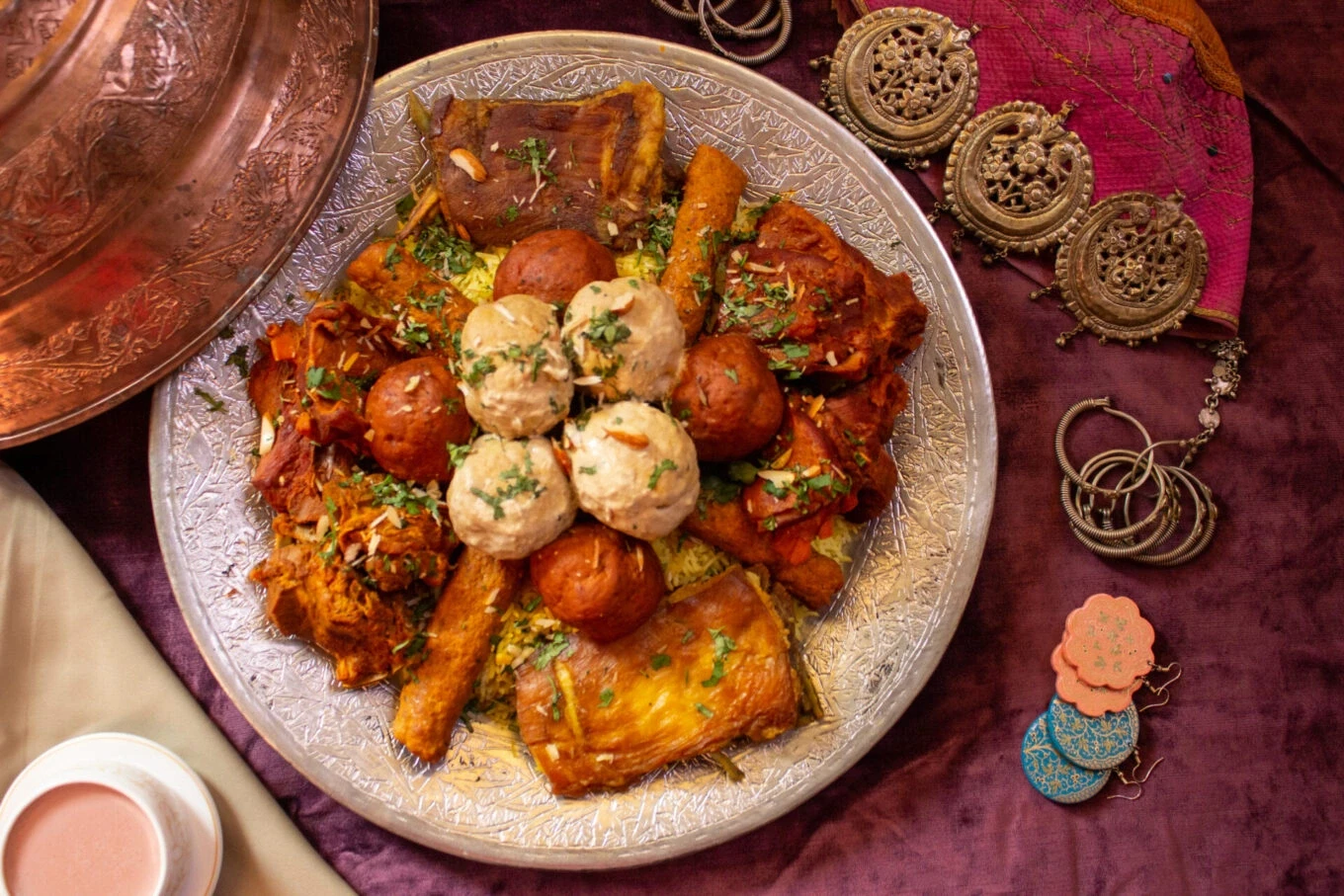 Traditional meat rice platter