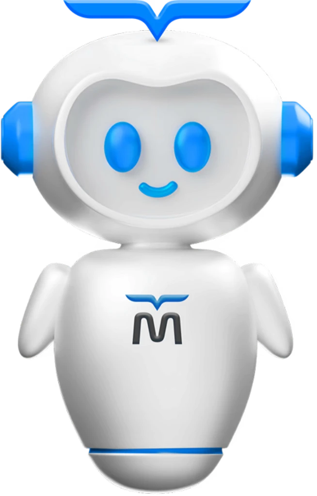 Mascote robô da Milvus, plataforma de gestão de atendimento ao cliente