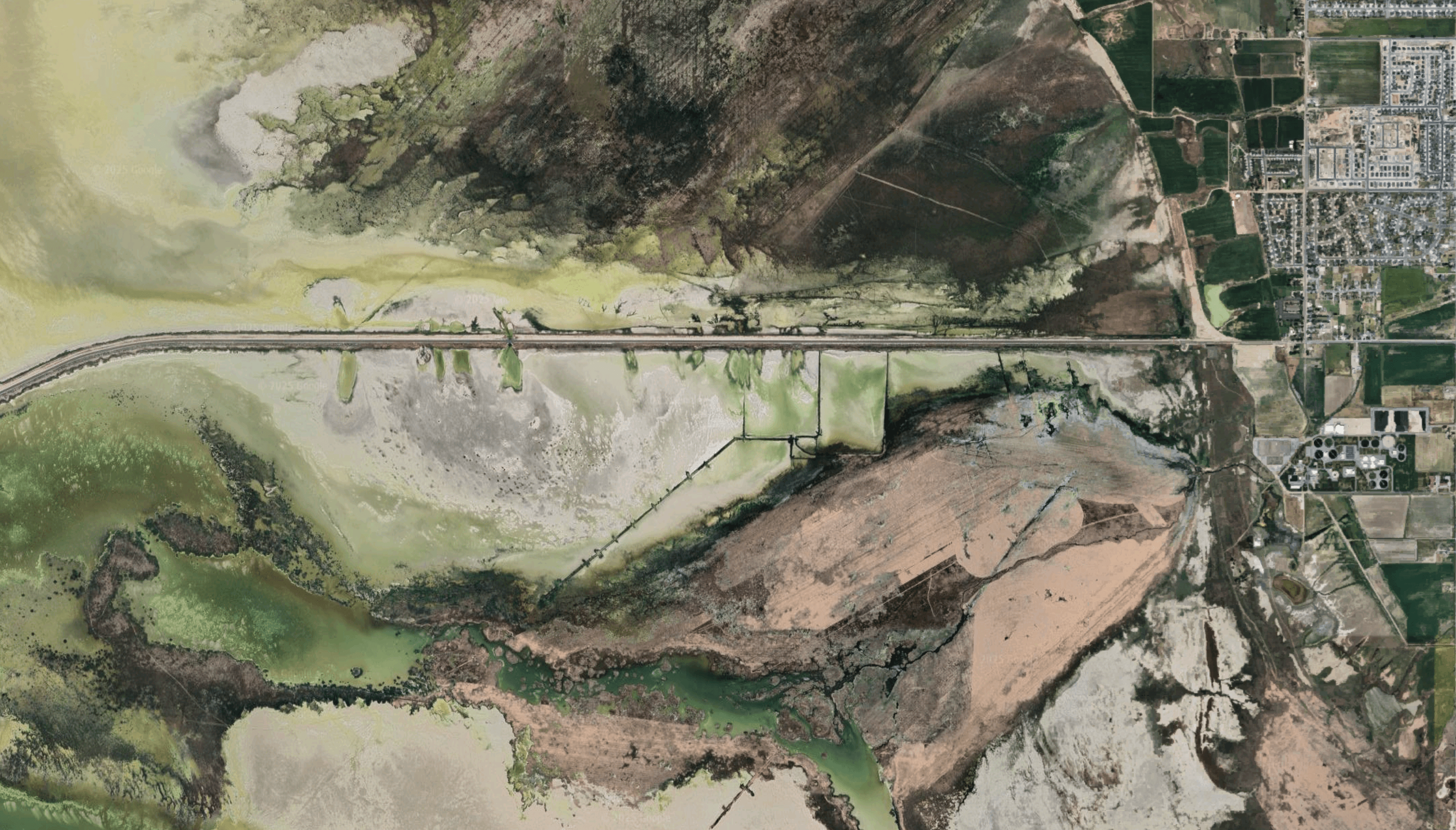 Satellite image of a portion of the Antelope Island Causeway near Salt Lake City Utah