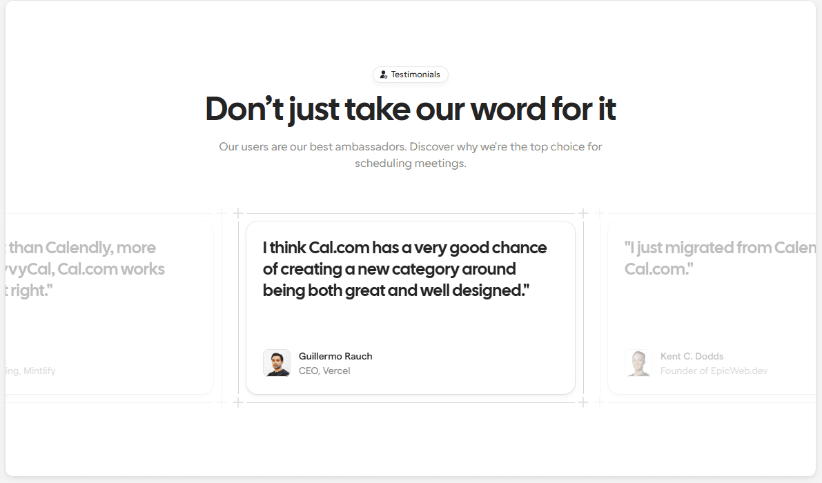 Cal.com testimonials