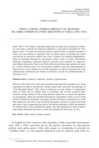 Vinos, carnes, ferrocarriles y el Tratado de Libre Comercio entre Argentina y Chile (1905-1910)