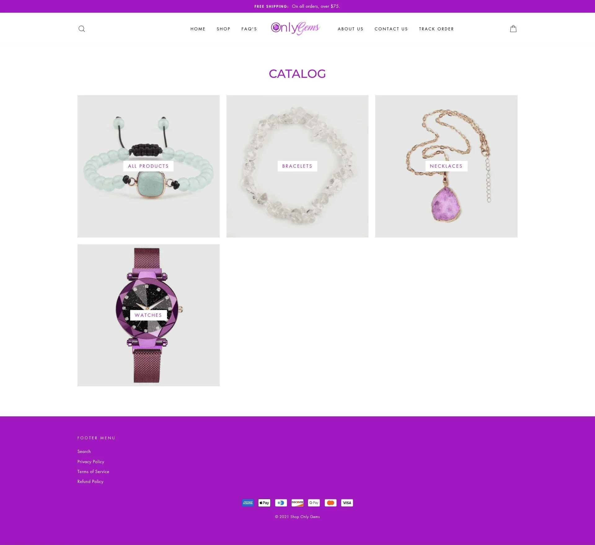 catalog page for shoponlygems website developed & designed by Dreams Agency Mississauga, Ontario