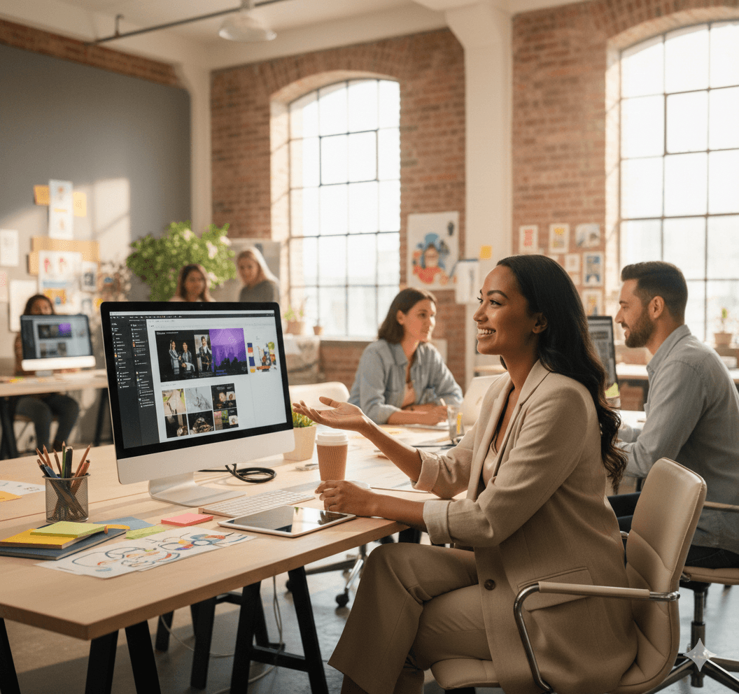 Lady woking on computer in office