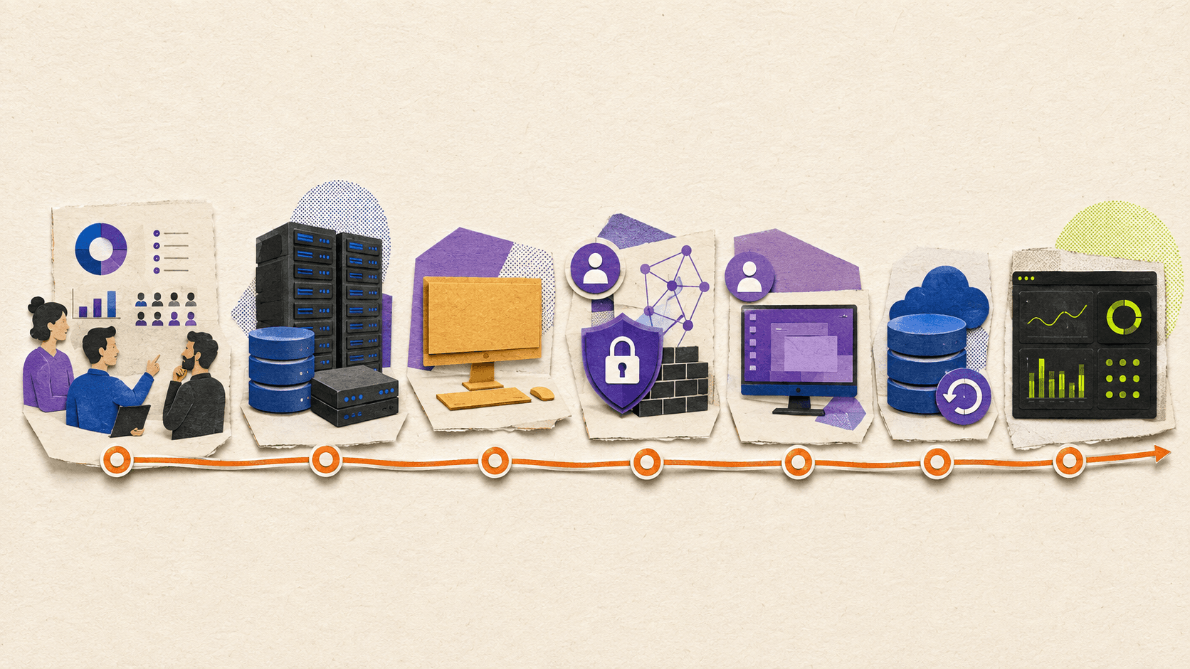 A visual workflow showing the main stages of setting up persistent VDI from workload assessment to desktop monitoring.
