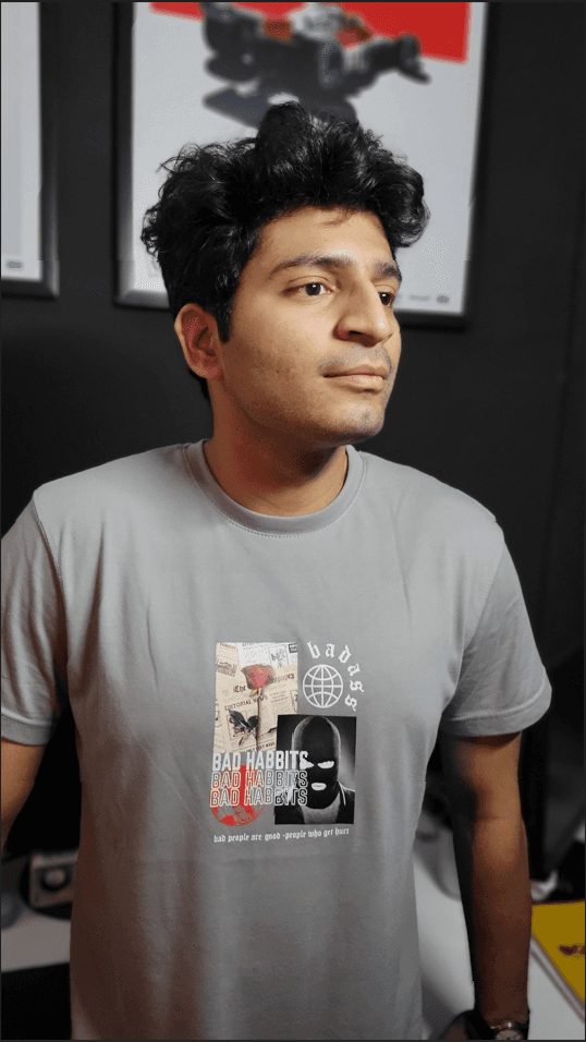 A person with white t-shirt