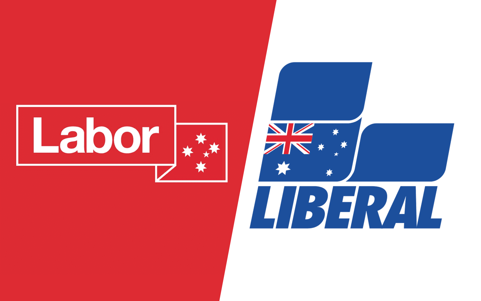 Labor and Liberal logos with Australian flag