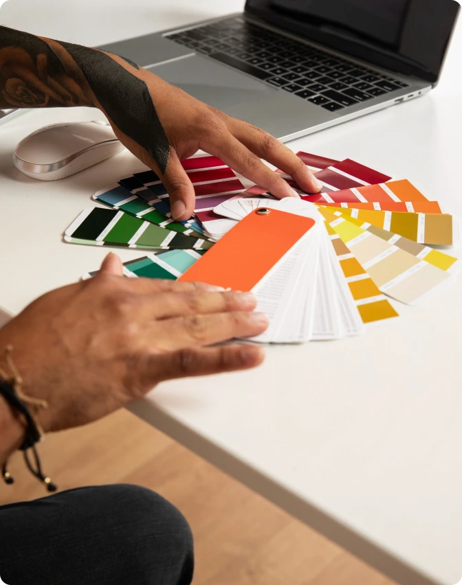 High angle man with color palette