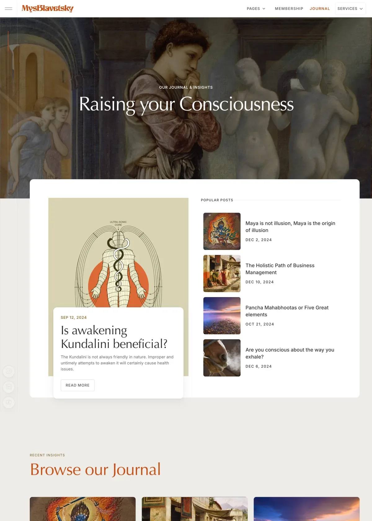 Screenshot of the MysBlavatsky Journal page