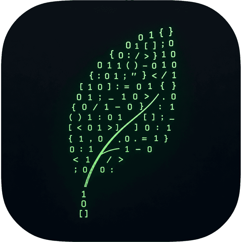 EcoTokens app icon — a leaf drawn in code characters