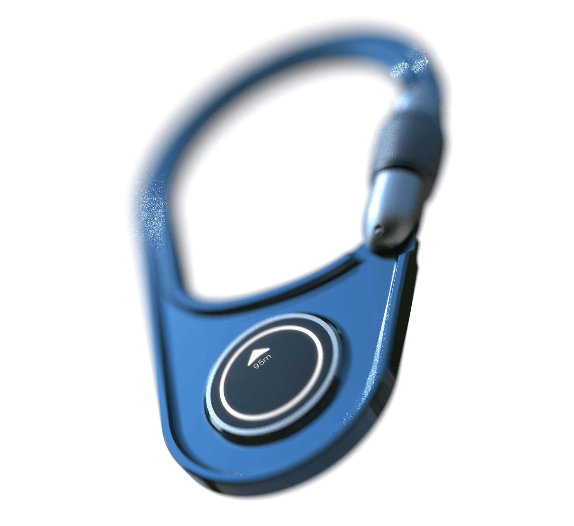 An image of a caribiner with a built-in electronic display showing a compass.