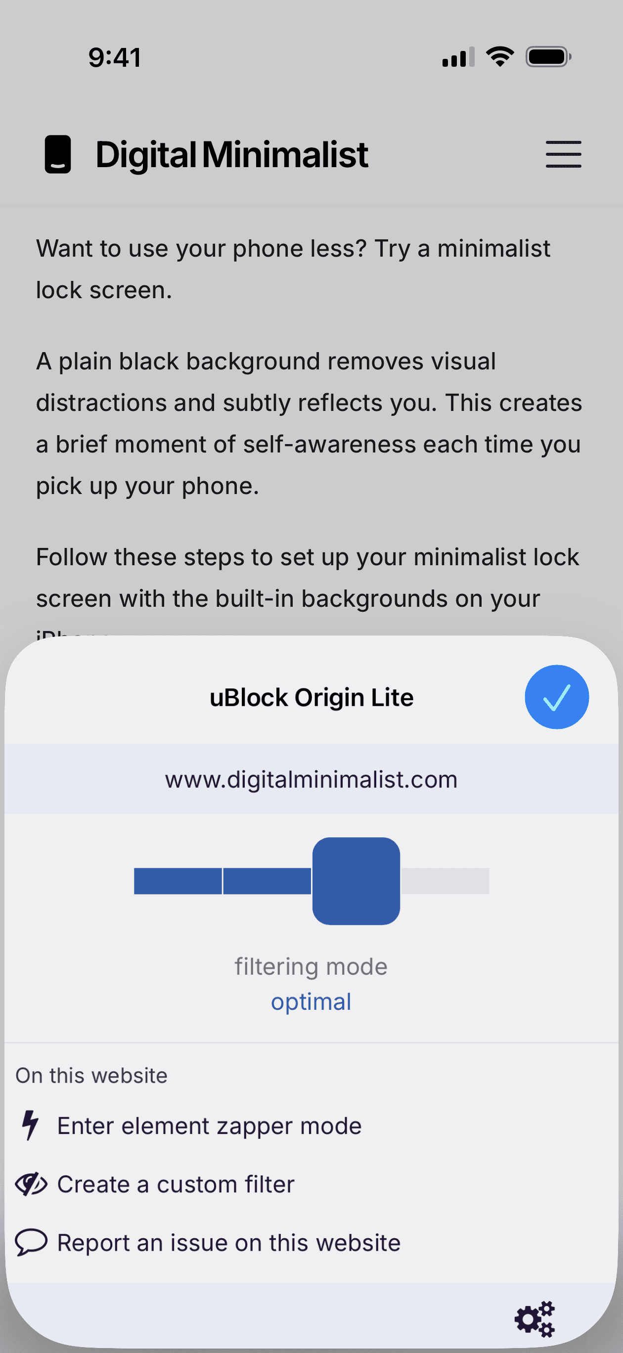 uBlock Origin Lite extension in Safari