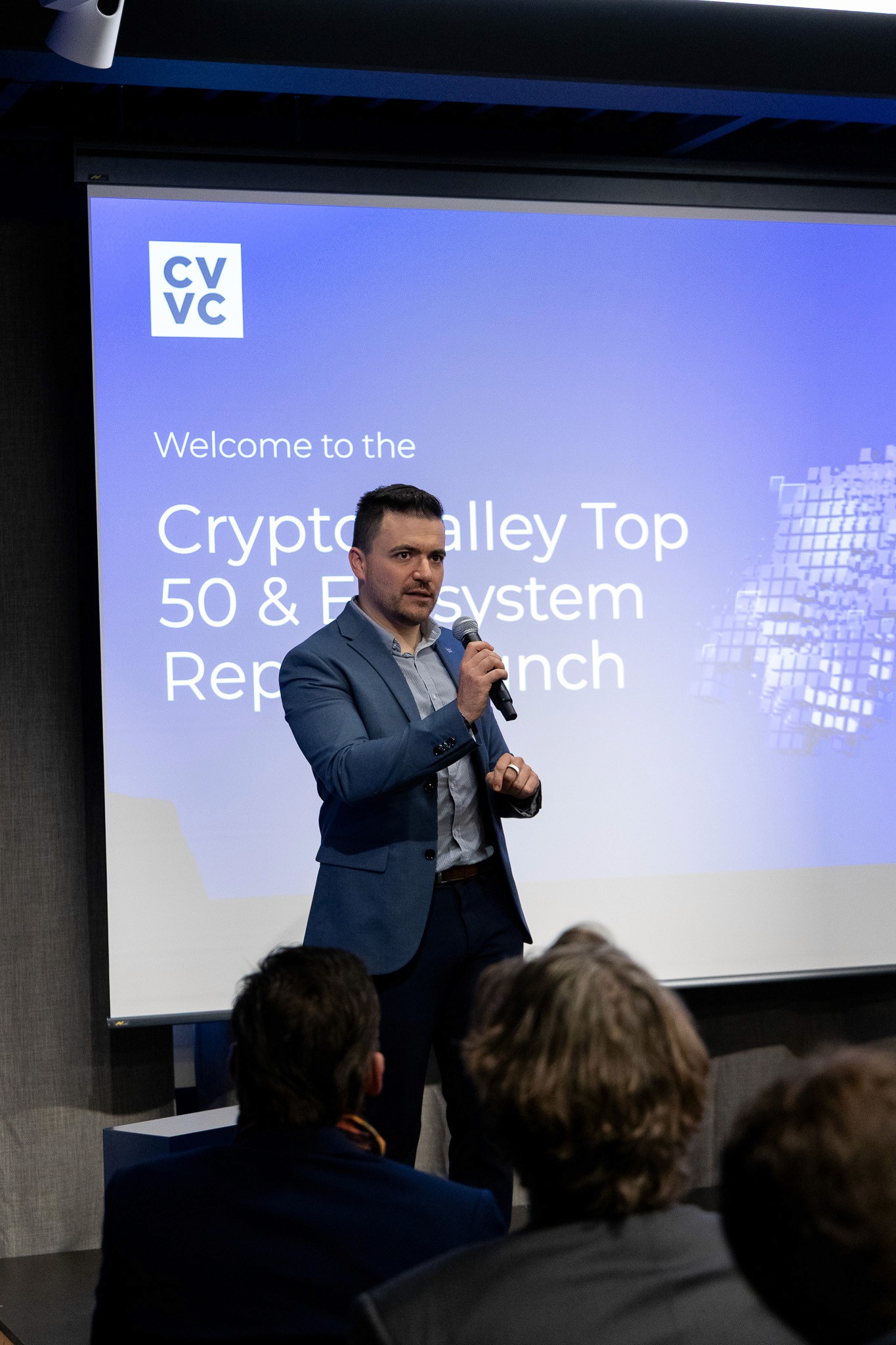Speaker presenting the Crypto Valley Top 50 ecosystem report.