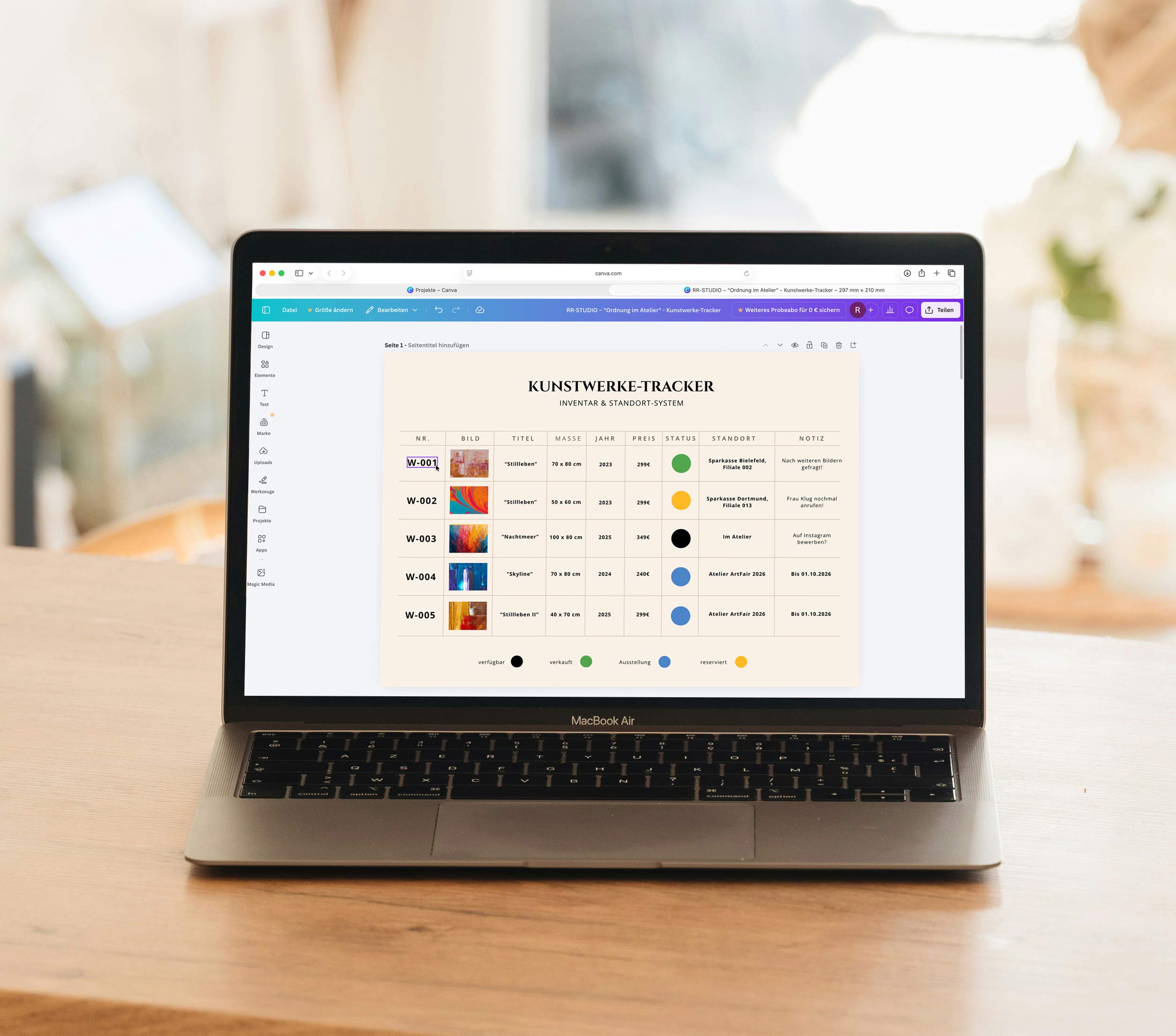 RR-Studio | Branding & Webdesign - Ordnung im Atelier - Kunstwerke-Tracker
