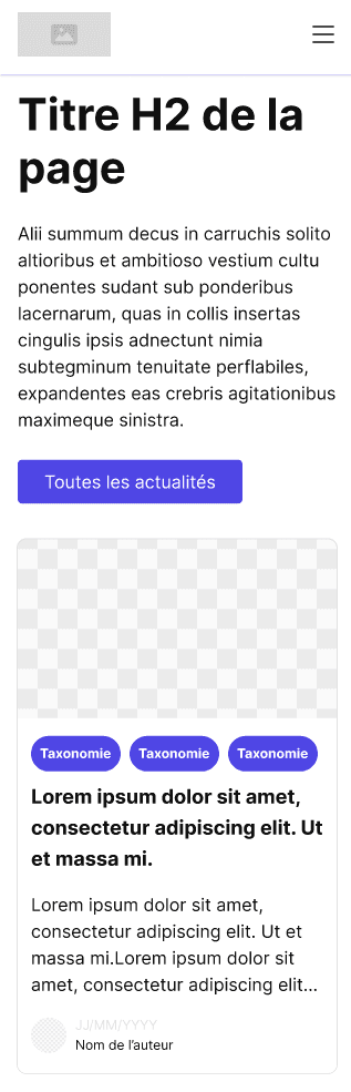Un template d'interface web mettant en avant une liste d'articles au sein d'un Design System.