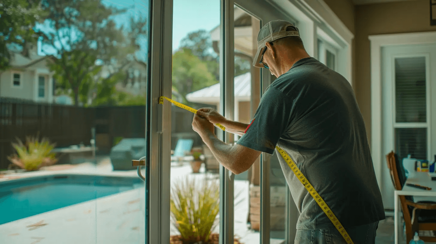 man-measuring-sliding-glass-door