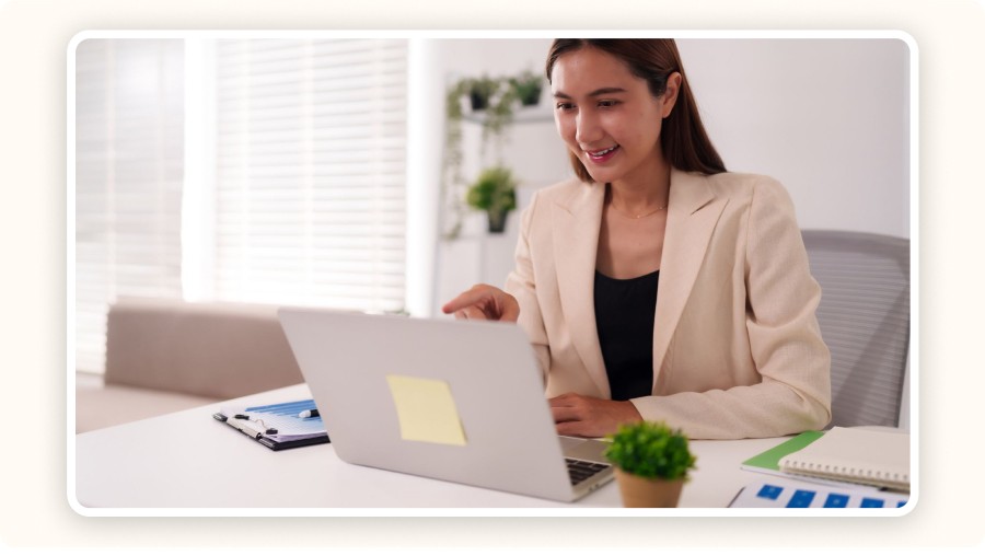 Woman working on laptop