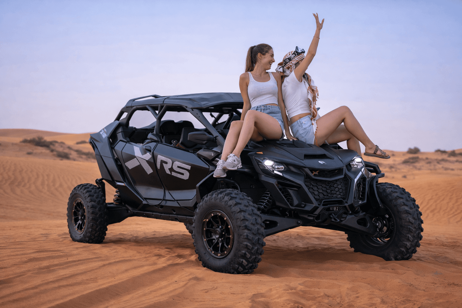 Dune Quest Tours professional photo stop at the highest peaks of the Dubai red desert dunes