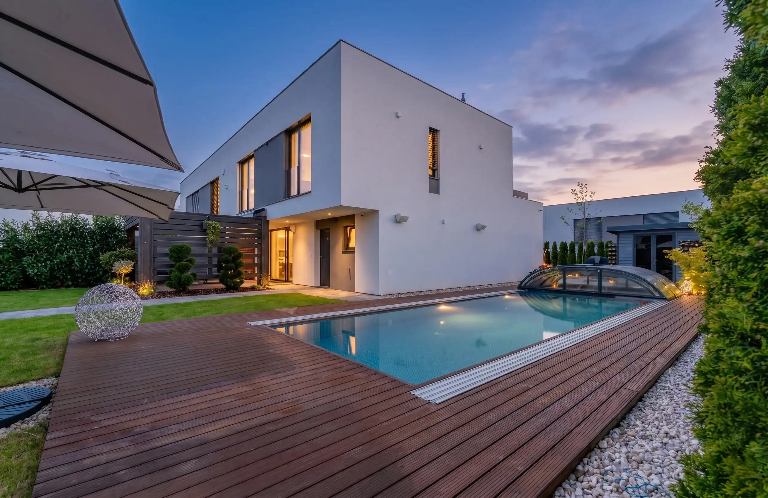 ai day to dusk example exterior of a villa
