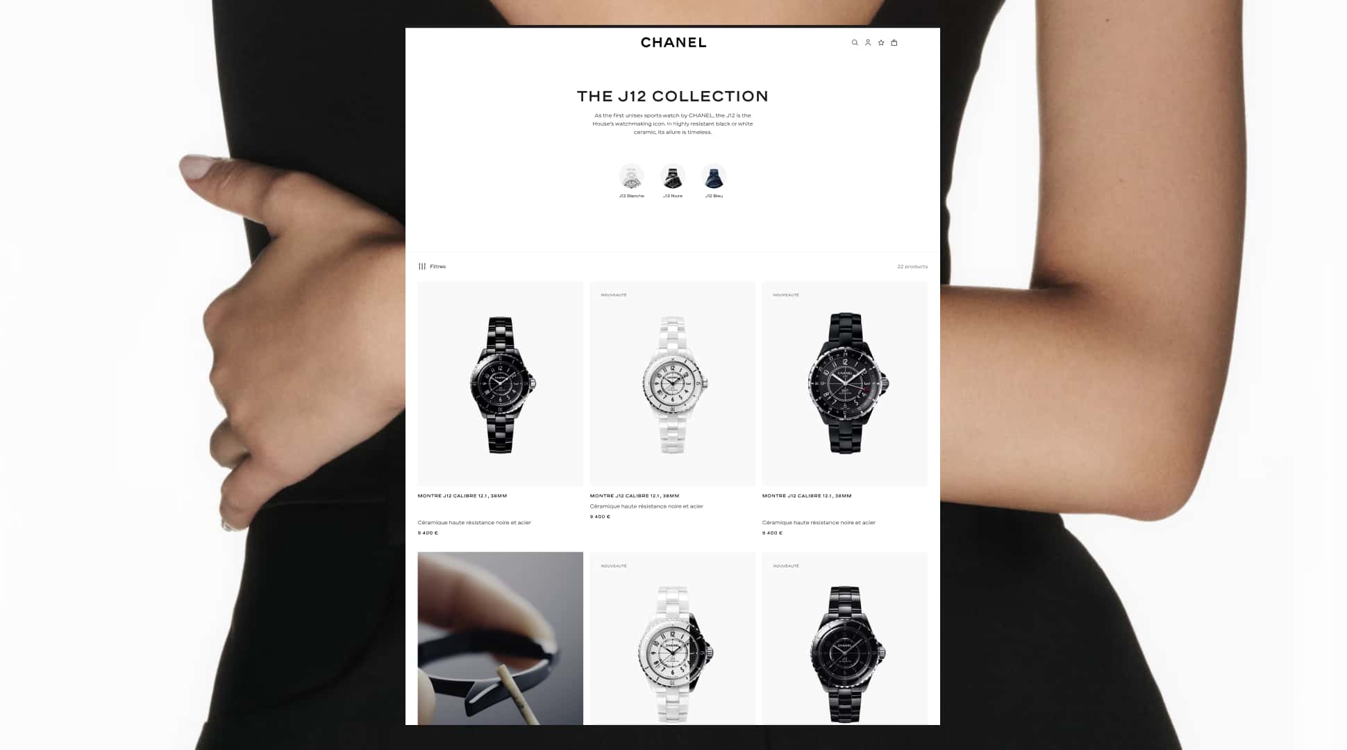 Screenshot of the Chanel J12 2026 product listing page