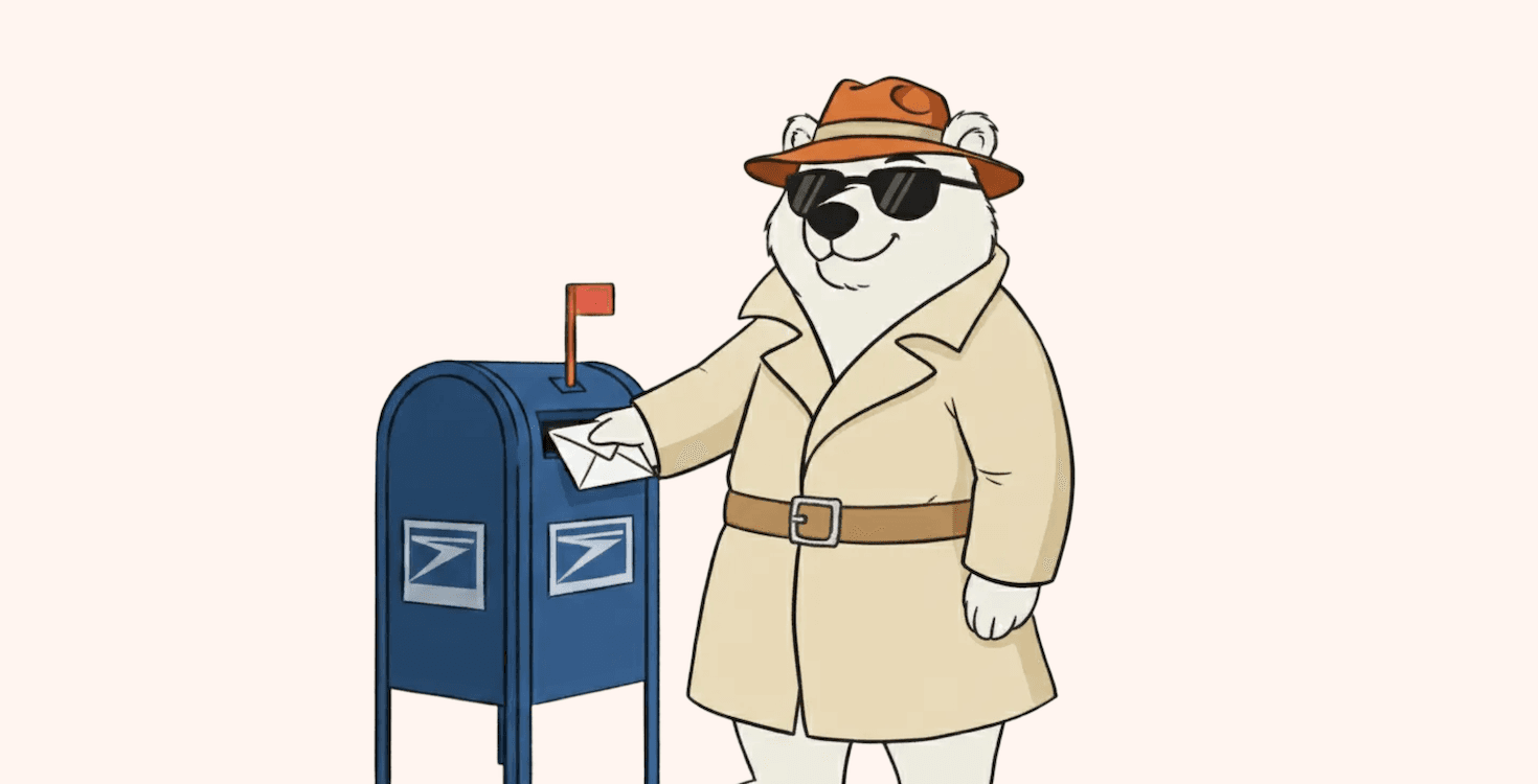 Illustration of a bear posting a letter in a mailbox