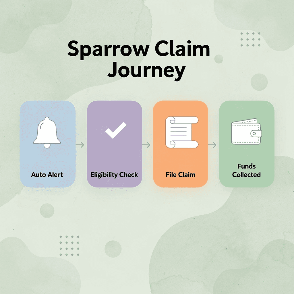 Process flow showing the four stages of collecting a settlement with Sparrow