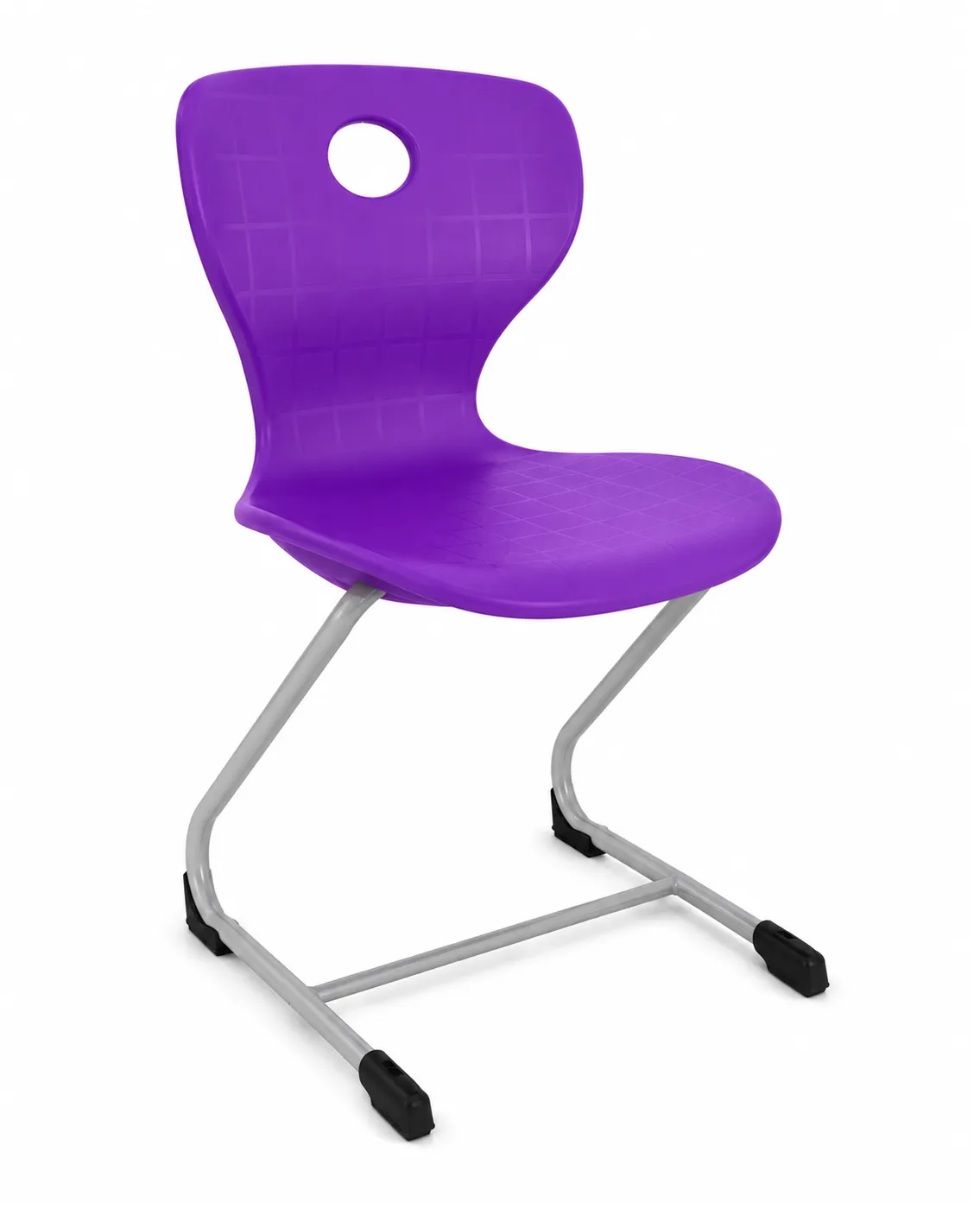 Purple Z-frame school chair with plastic seat and metal frame, Made in Turkey