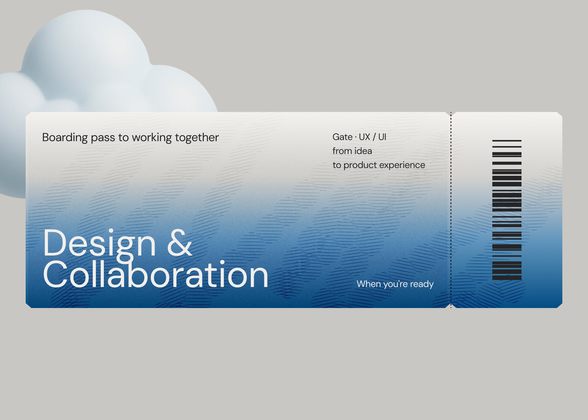 Ticket-style illustration with the text “Design & Collaboration”