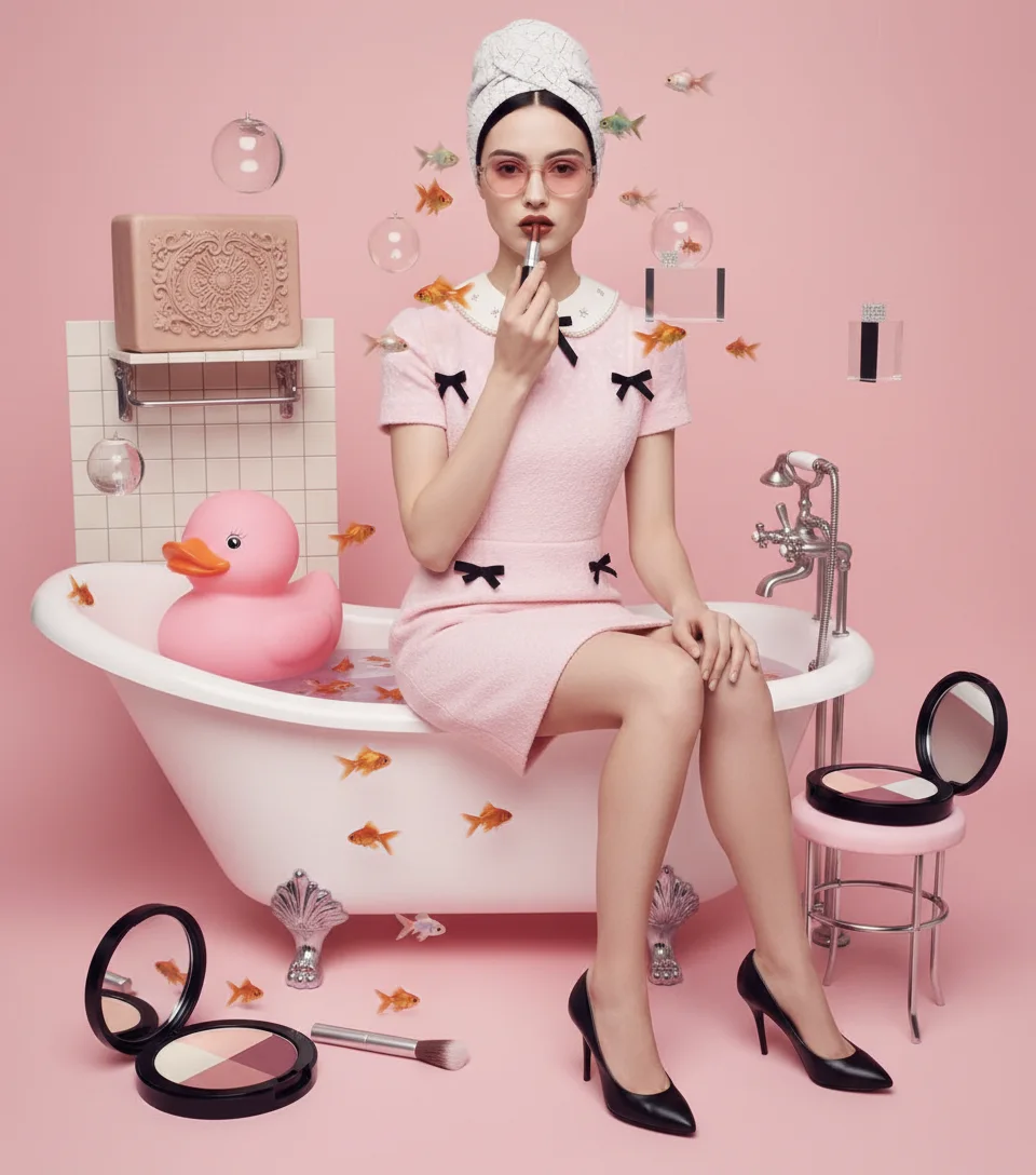 scene4-ai product photography-lipstick campaign creation-high fashion model in a surreal aquarium-3