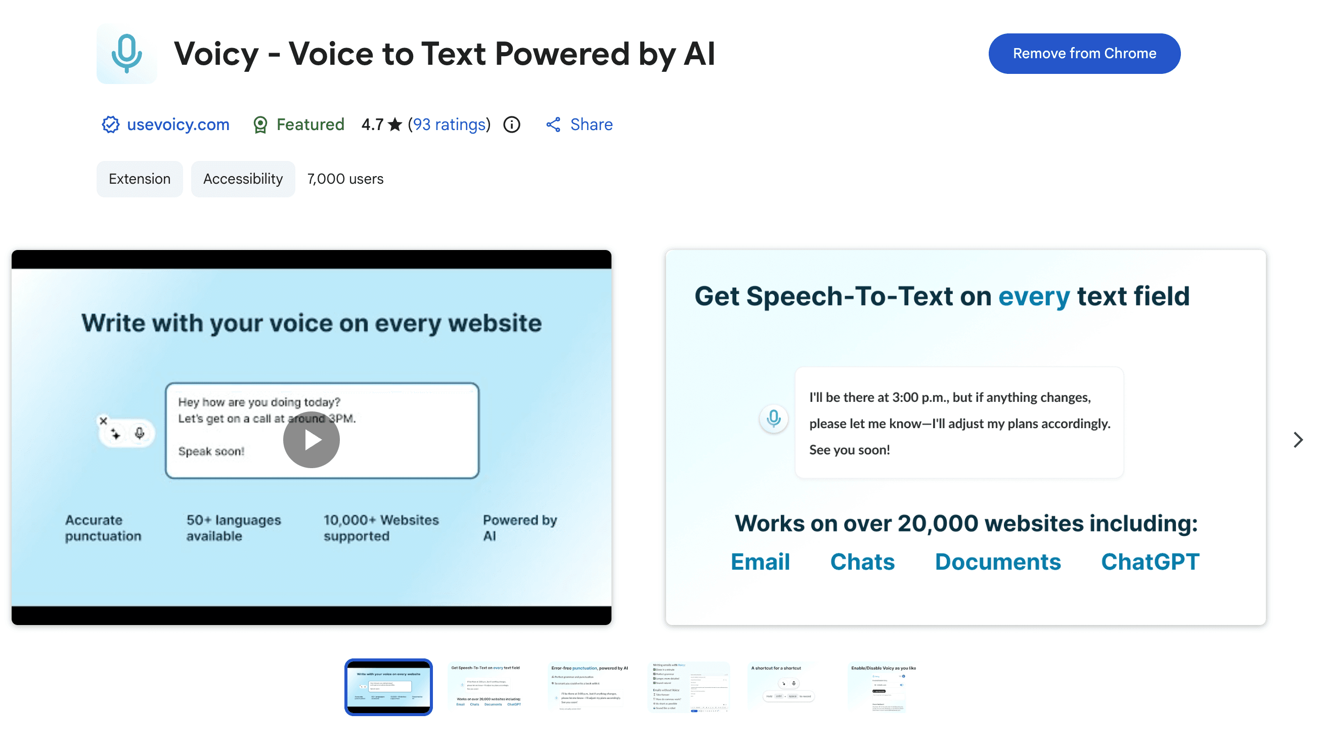 A screenshot of the Voicy speech to text app for transcribing audio in Word