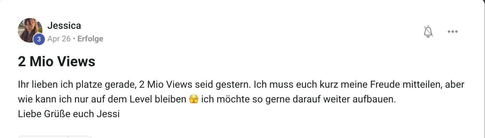 Kundenstimme KI Creator Akademie: Jessica erreicht seit gestern 2 Millionen Views