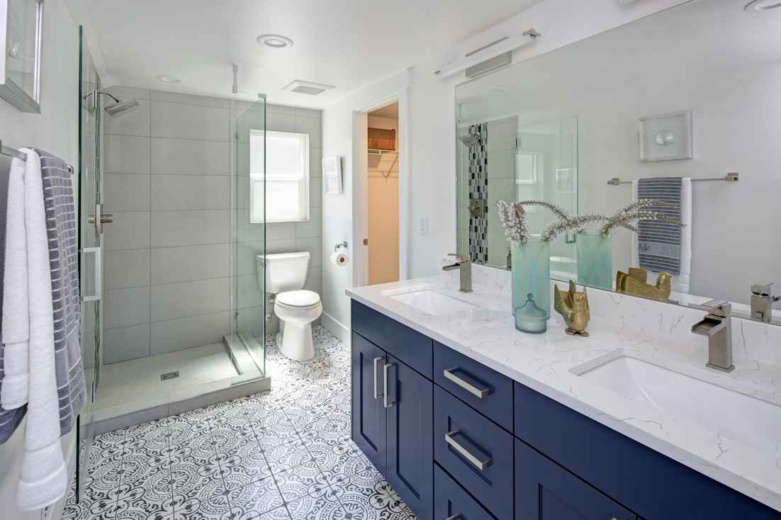 Completed bathroom remodel by V&S Tile & Bath
