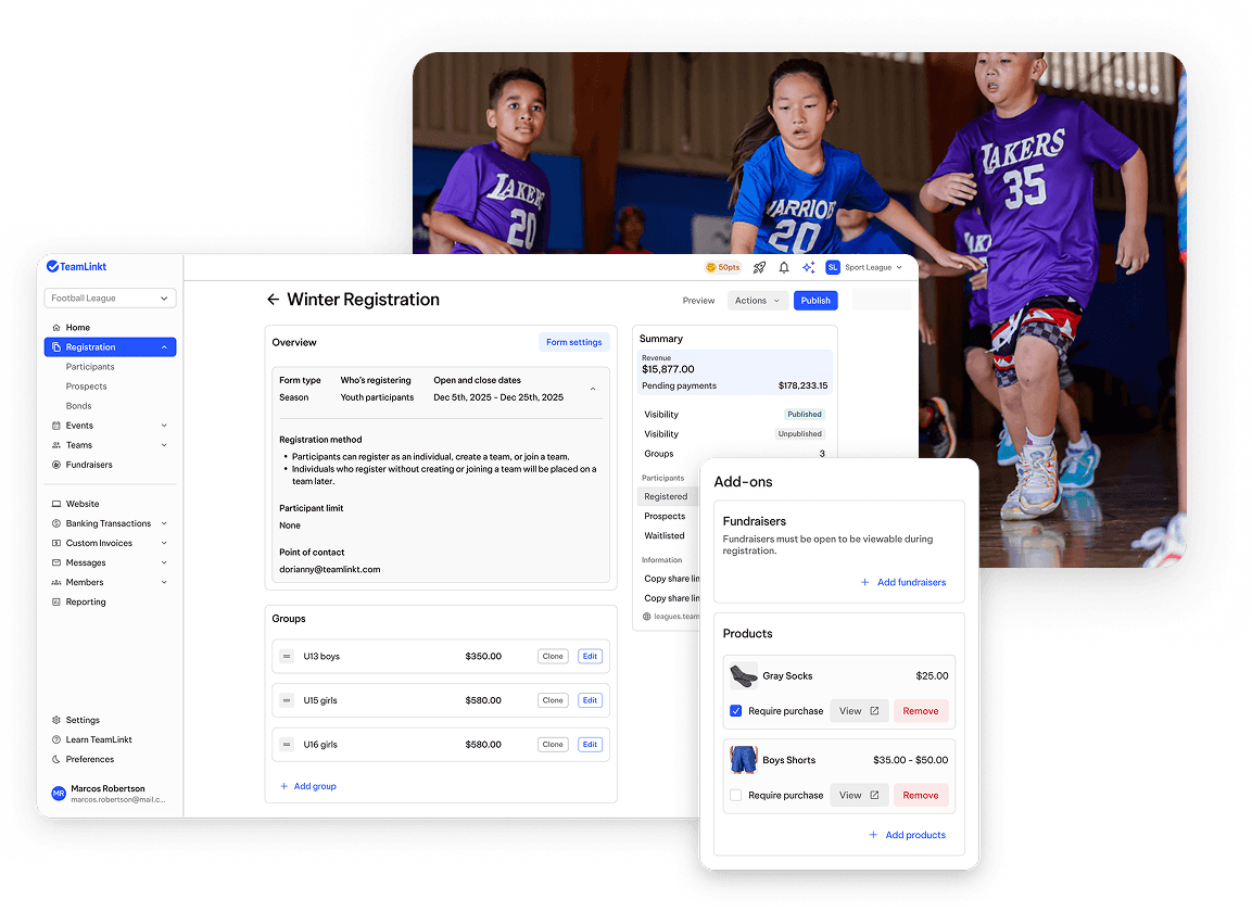 TeamLinkt's Basketball Registration Forms & Software Tool
