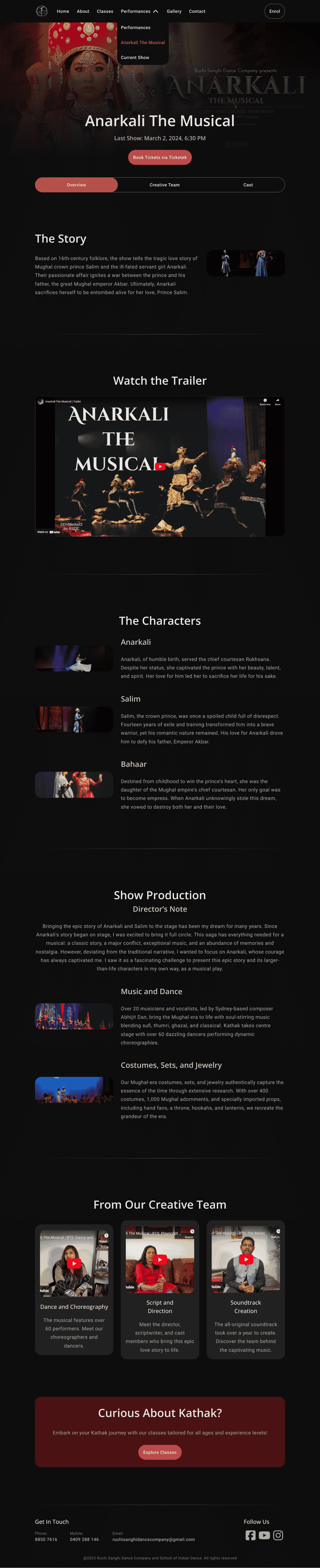 'Anarkali The Musical: Overview' tab final design