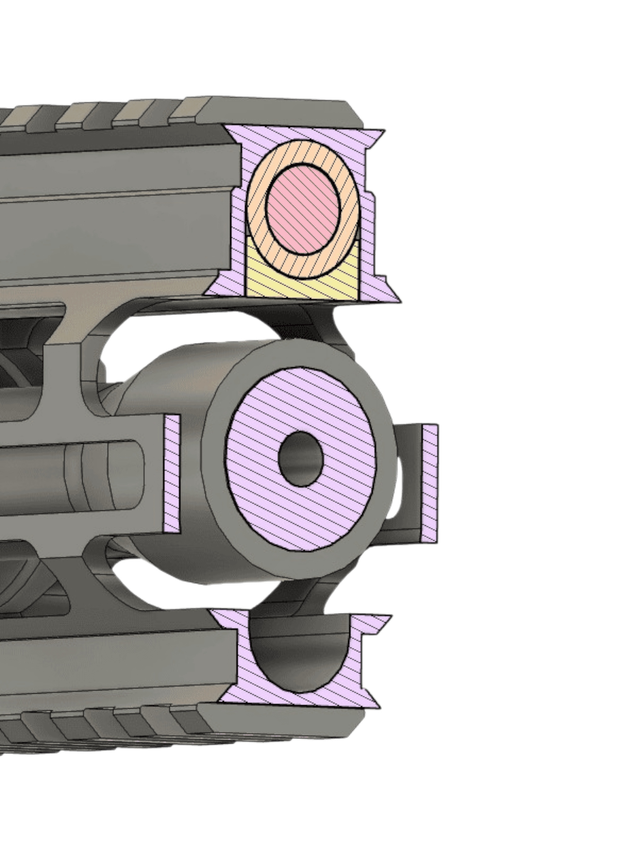 Cross Section View of Front Rail, Barrel, and Modular Piston Rod