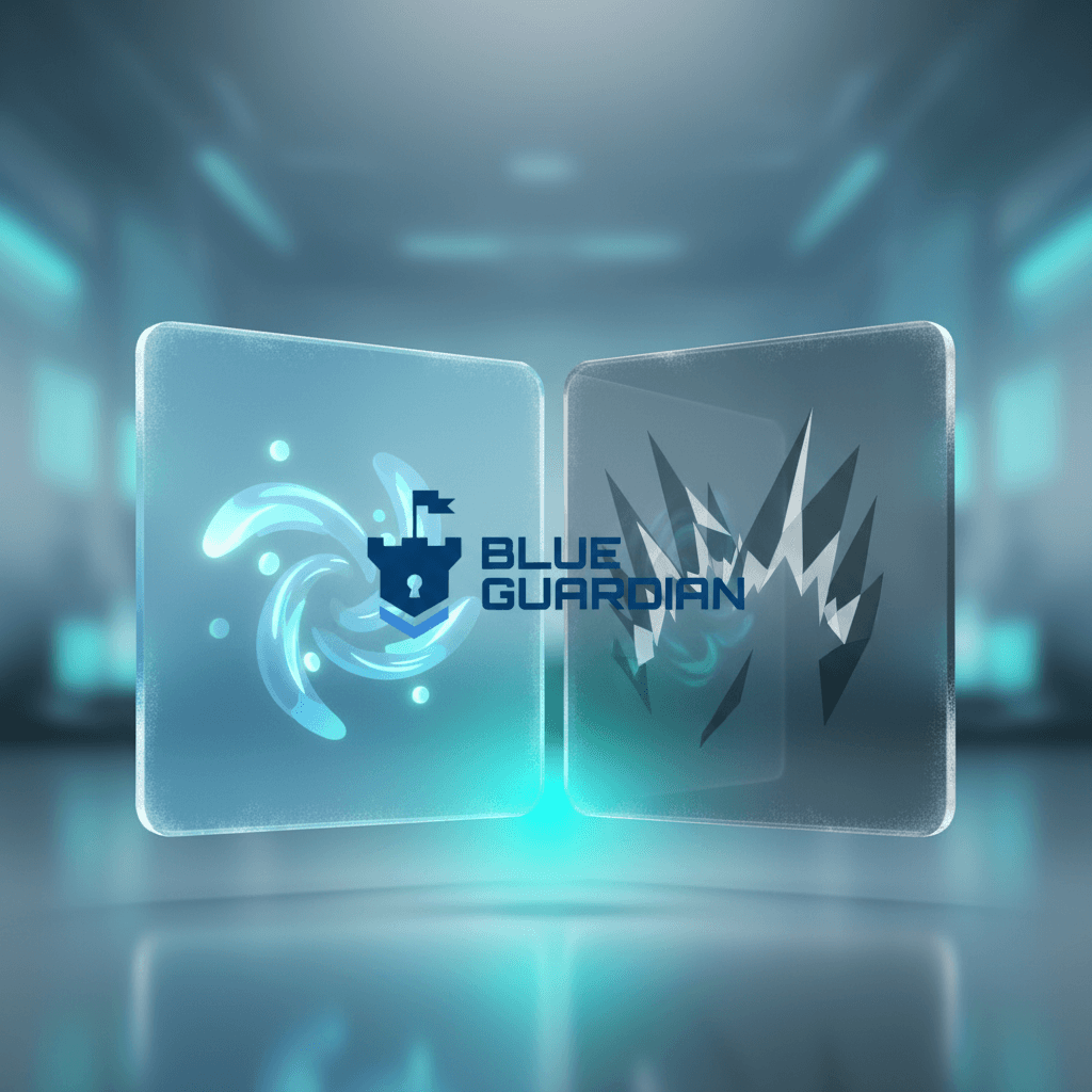 Glassmorphism panels: blue calm demo trading, gray live account stress, teal psychological transformation