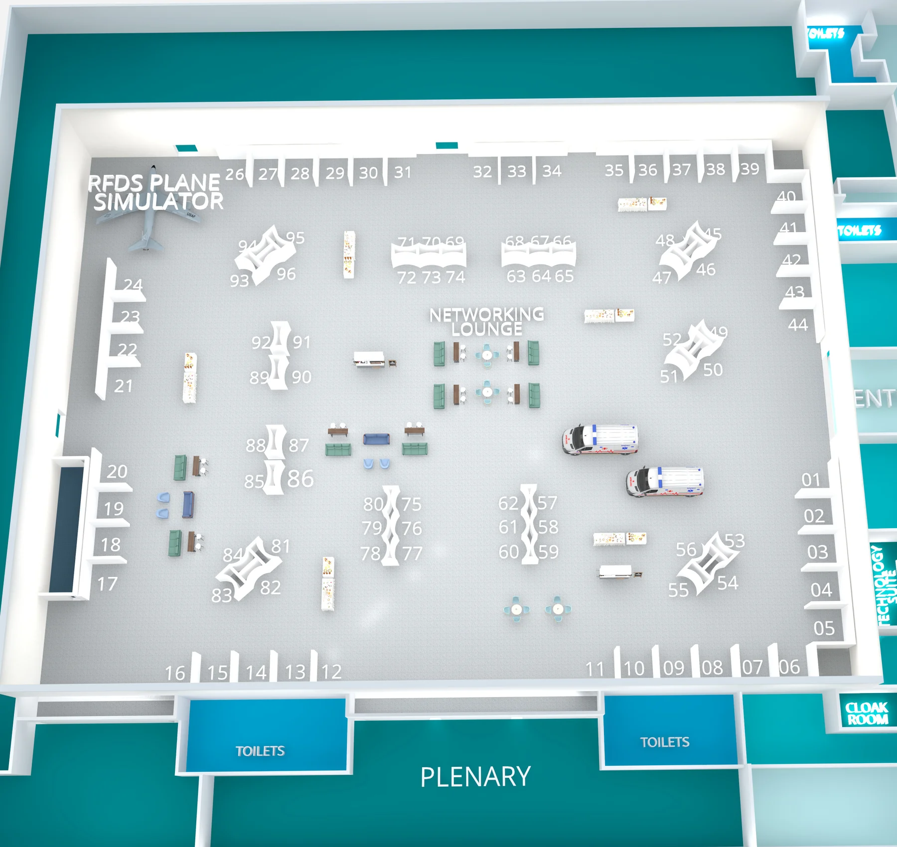 Custom 3D floor plan and event spatial layout generated for All Occasions Group on behalf of SAHSC at the Adelaide Entertainment Centre by ABM visual