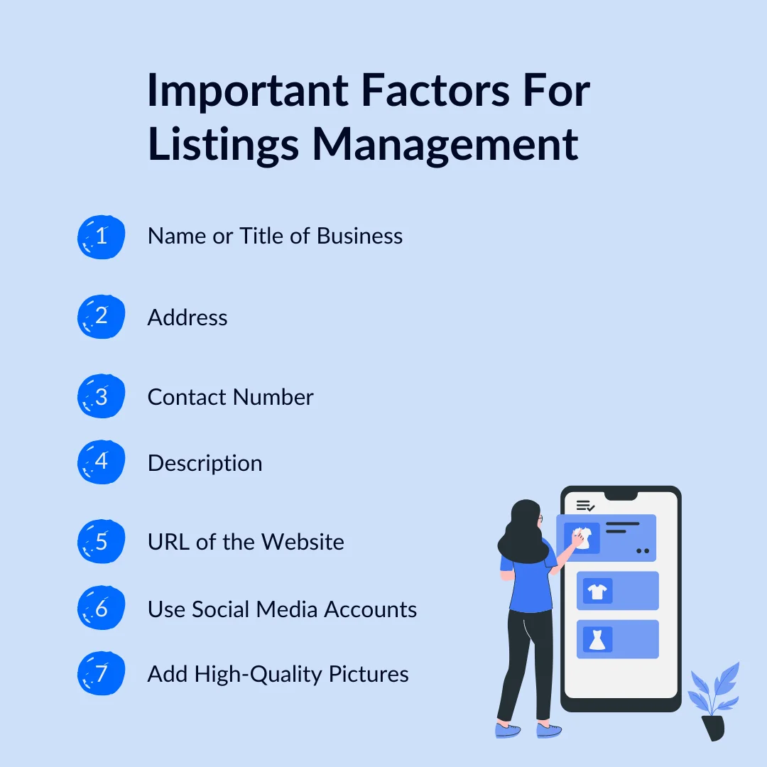 an infographic explaining the different factors for listings management