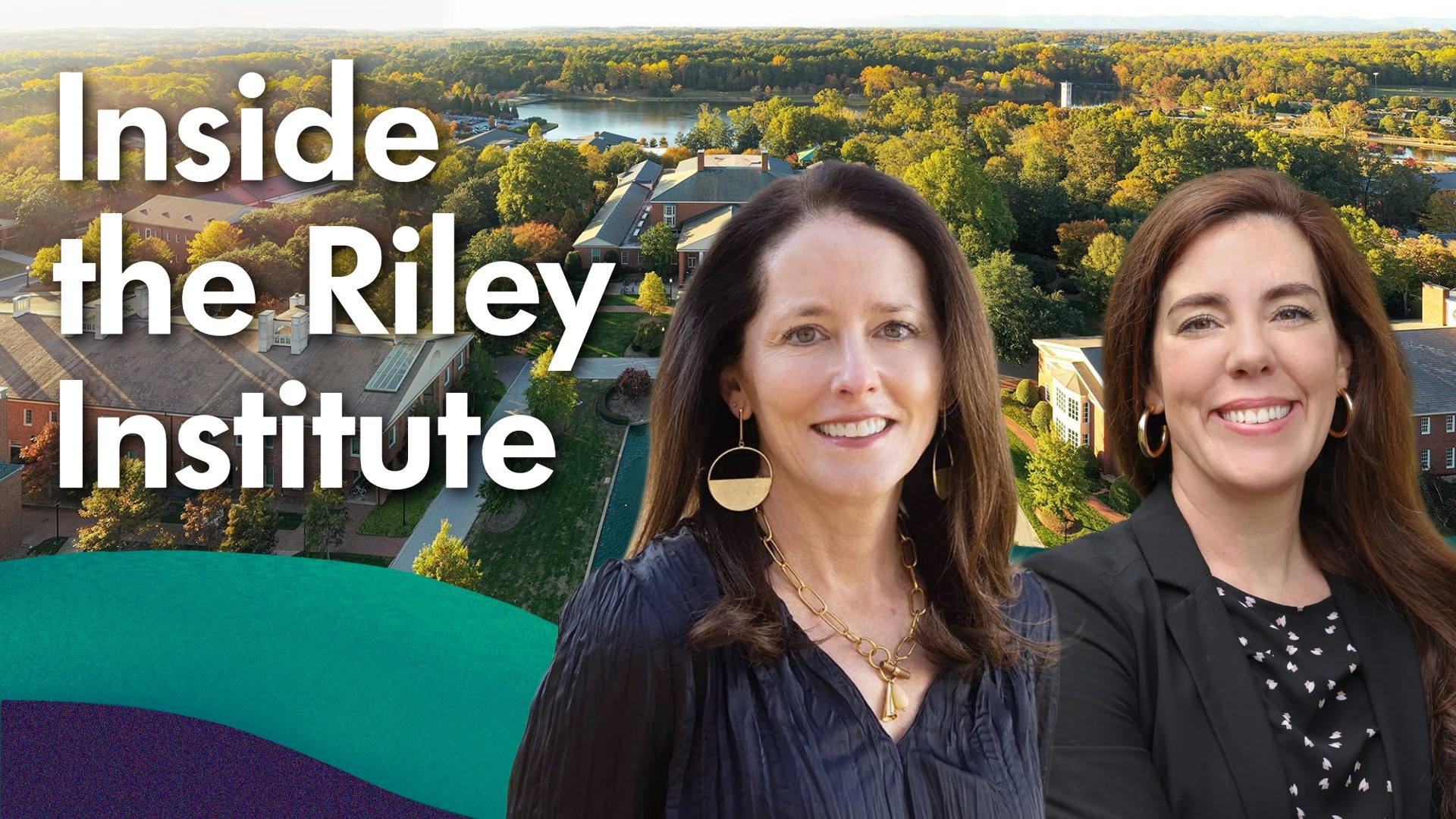 Image of Kelly Gregory and Dr. Brooke Culclasure of the Riley Institue with the caption "Inside the Riley Institute" for their appearance on the Simple Civics: Greenville County Pocdast