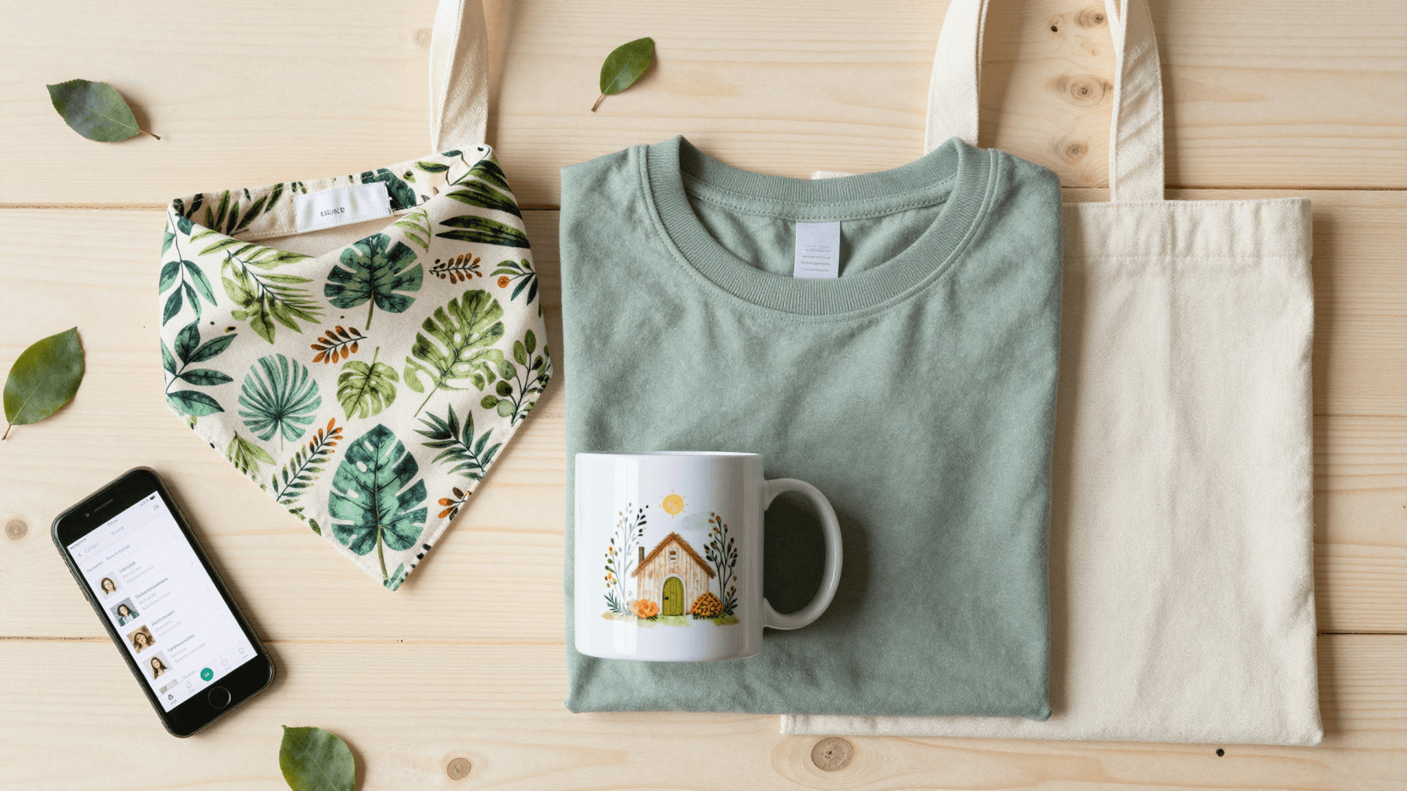 Flat lay of trending print on demand products for 2026