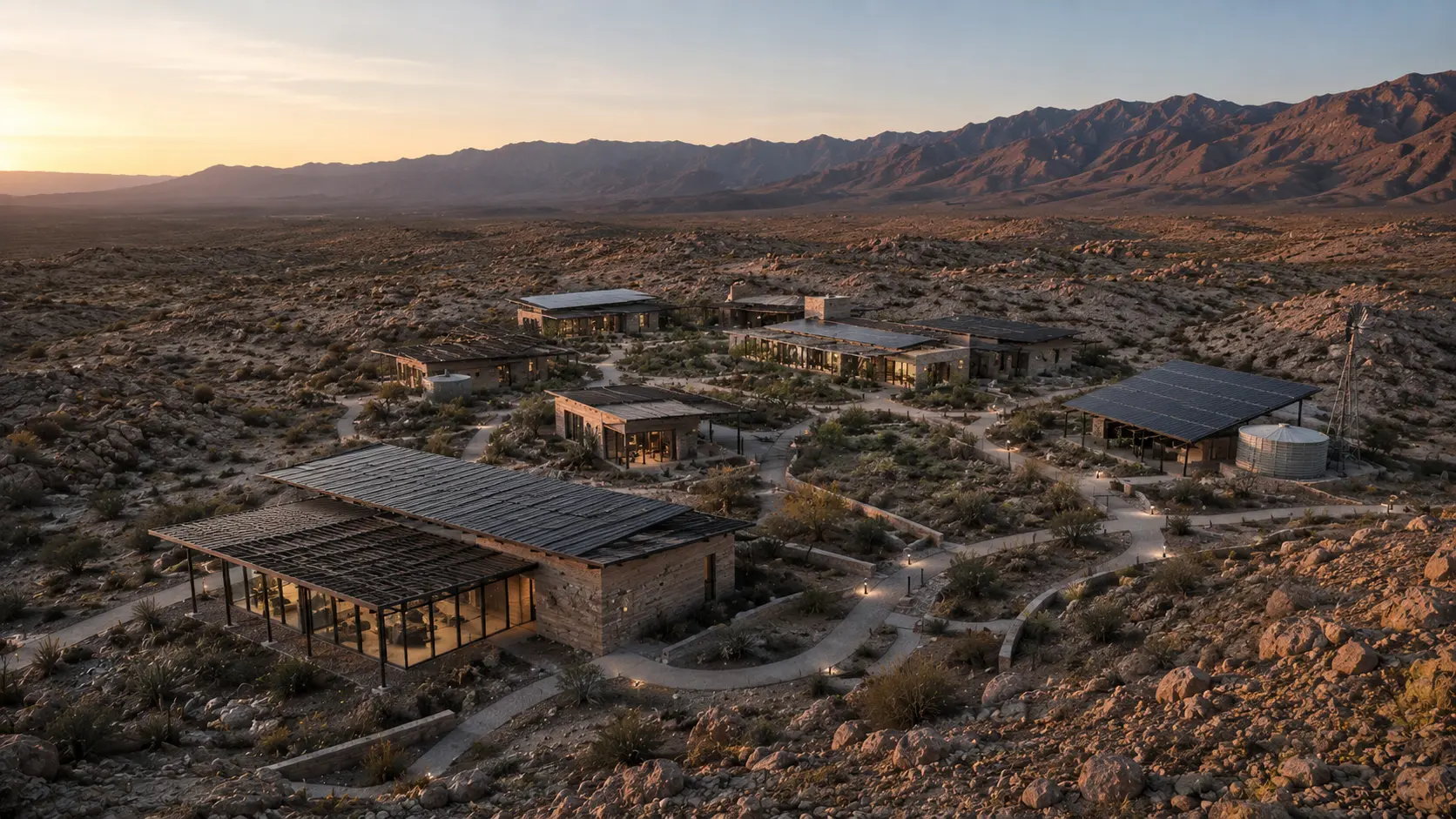 The remote desert site presented extreme environmental conditions including intense daytime heat, cold nighttime temperatures, strong seasonal winds, and minimal vegetation coverage.