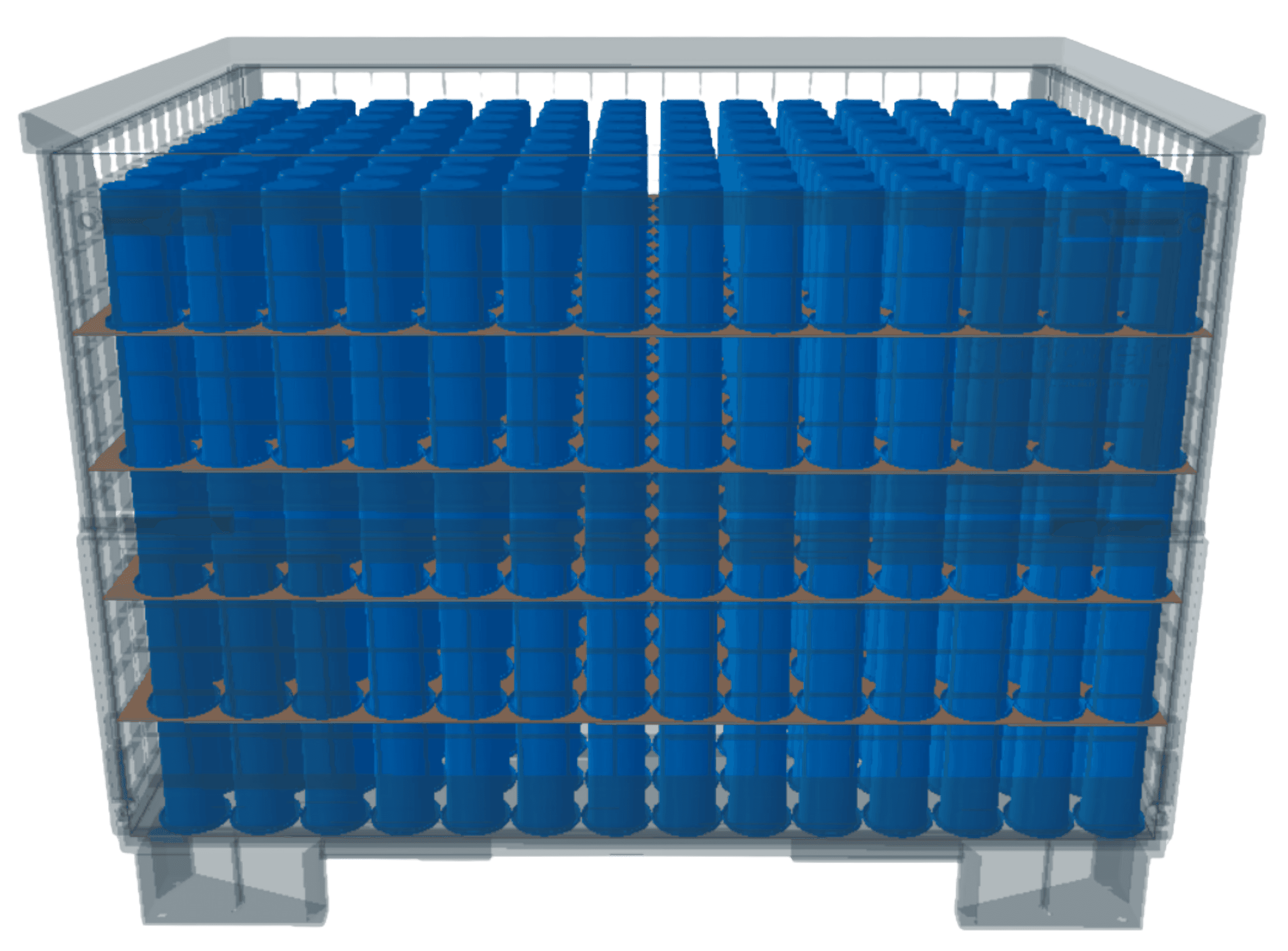 packaging simulation with plastic cups in mesh box
