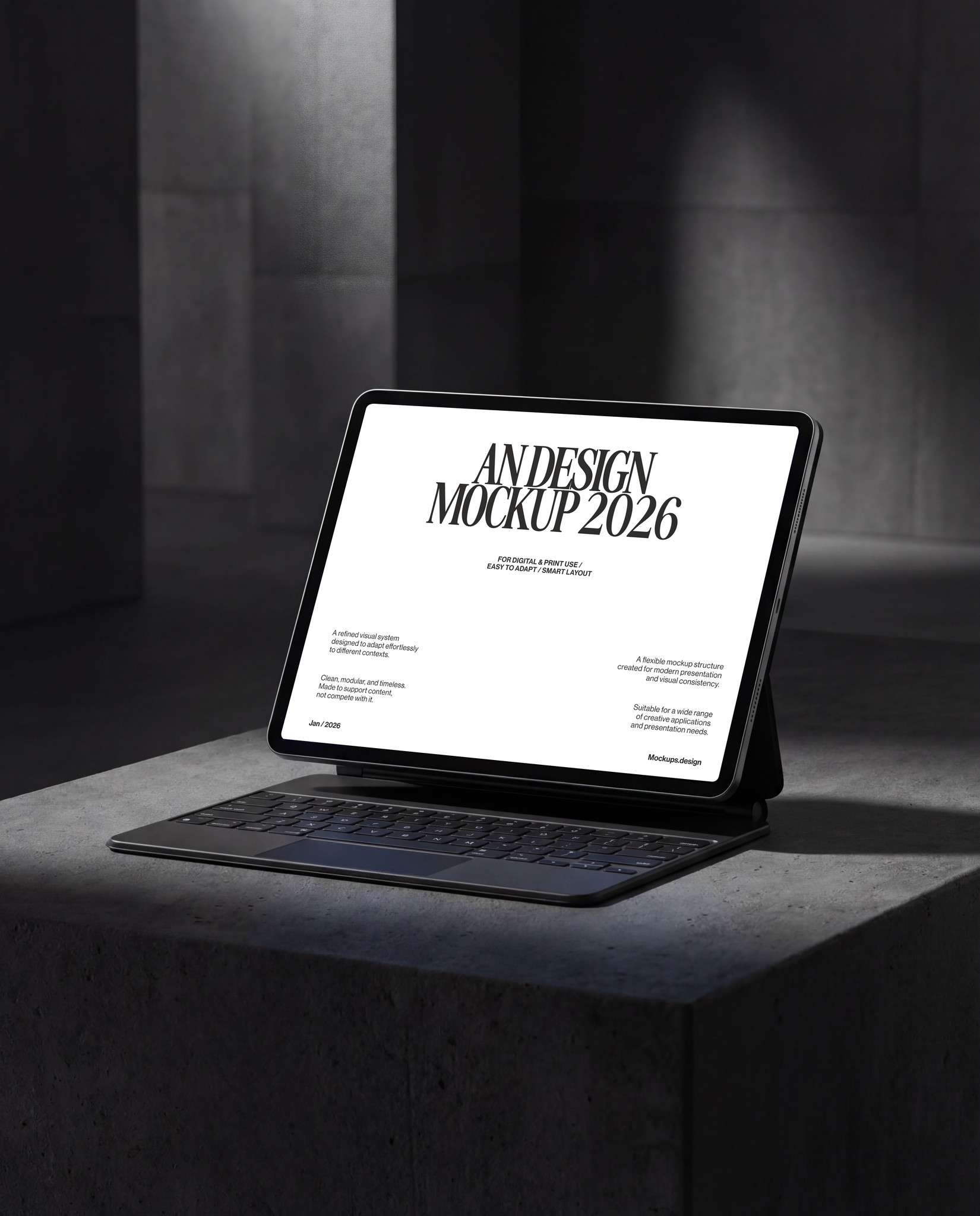 iPad mockup on dark sleek background, modern presentation