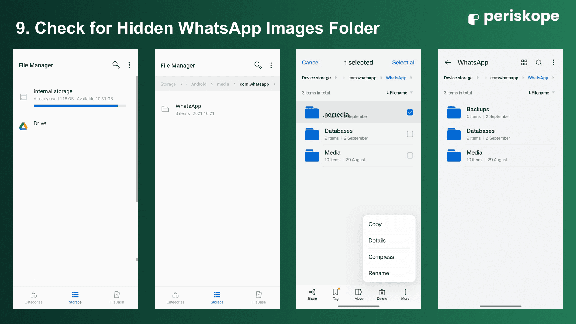 Using a file manager to locate WhatsApp Images folder on Android