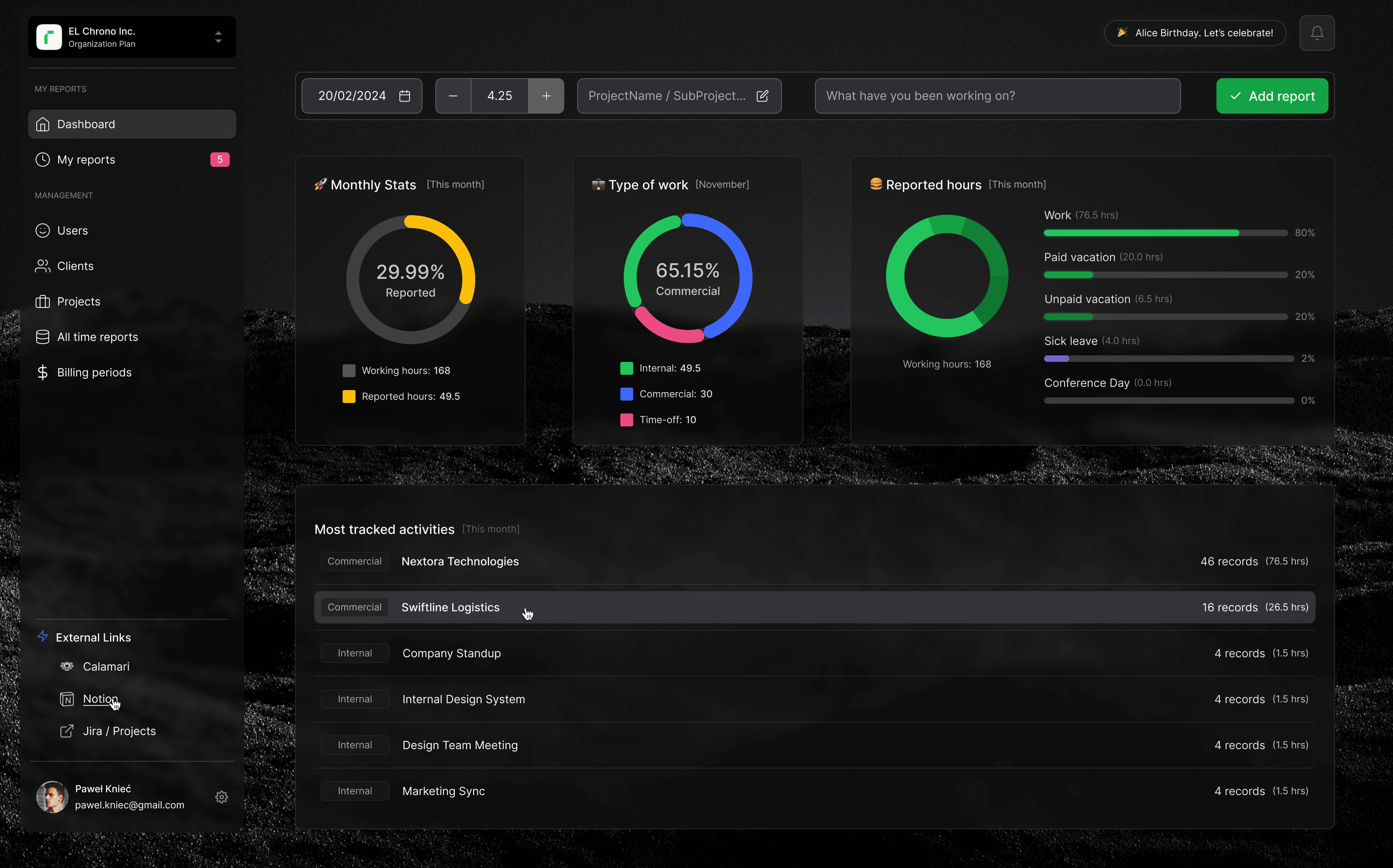 EL Chrono app screen