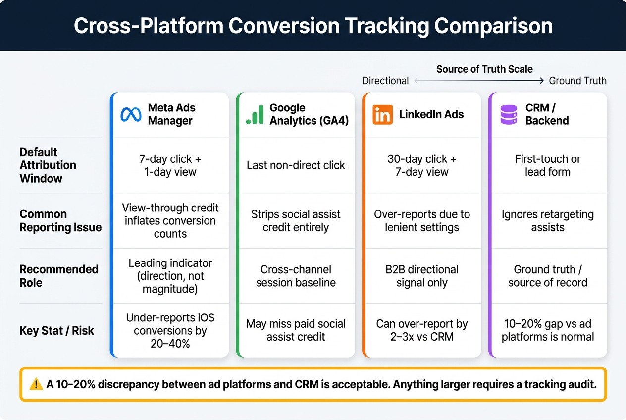 Cross-Platform Conversion Tracking: Attribution Windows & Key Metrics Compared