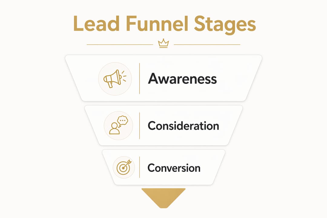 Infographic illustrating stages of a lead generation funnel