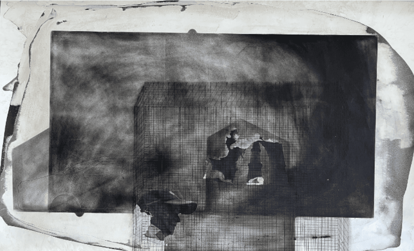 herd of sheep on road painting