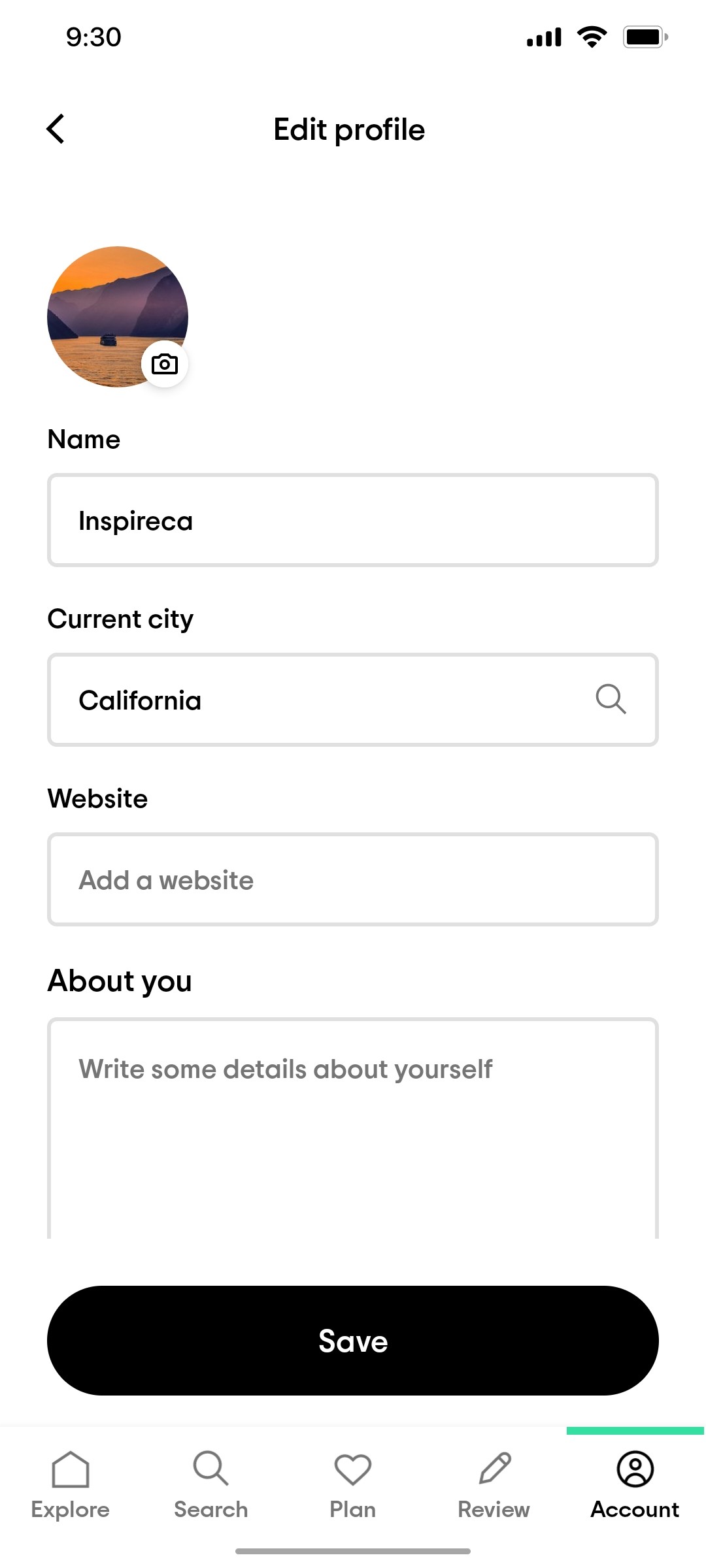 Tripadvisor Edit Profile Page Screen