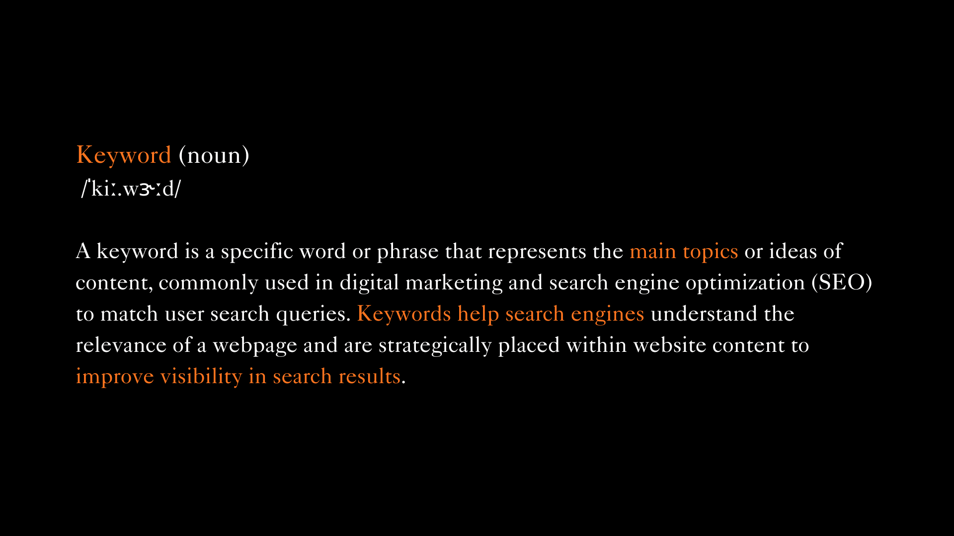 Keyword definition on a black background | IDIGIU