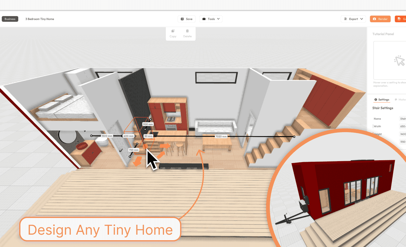 Easily cutomize any tiny home using our tiny house design software